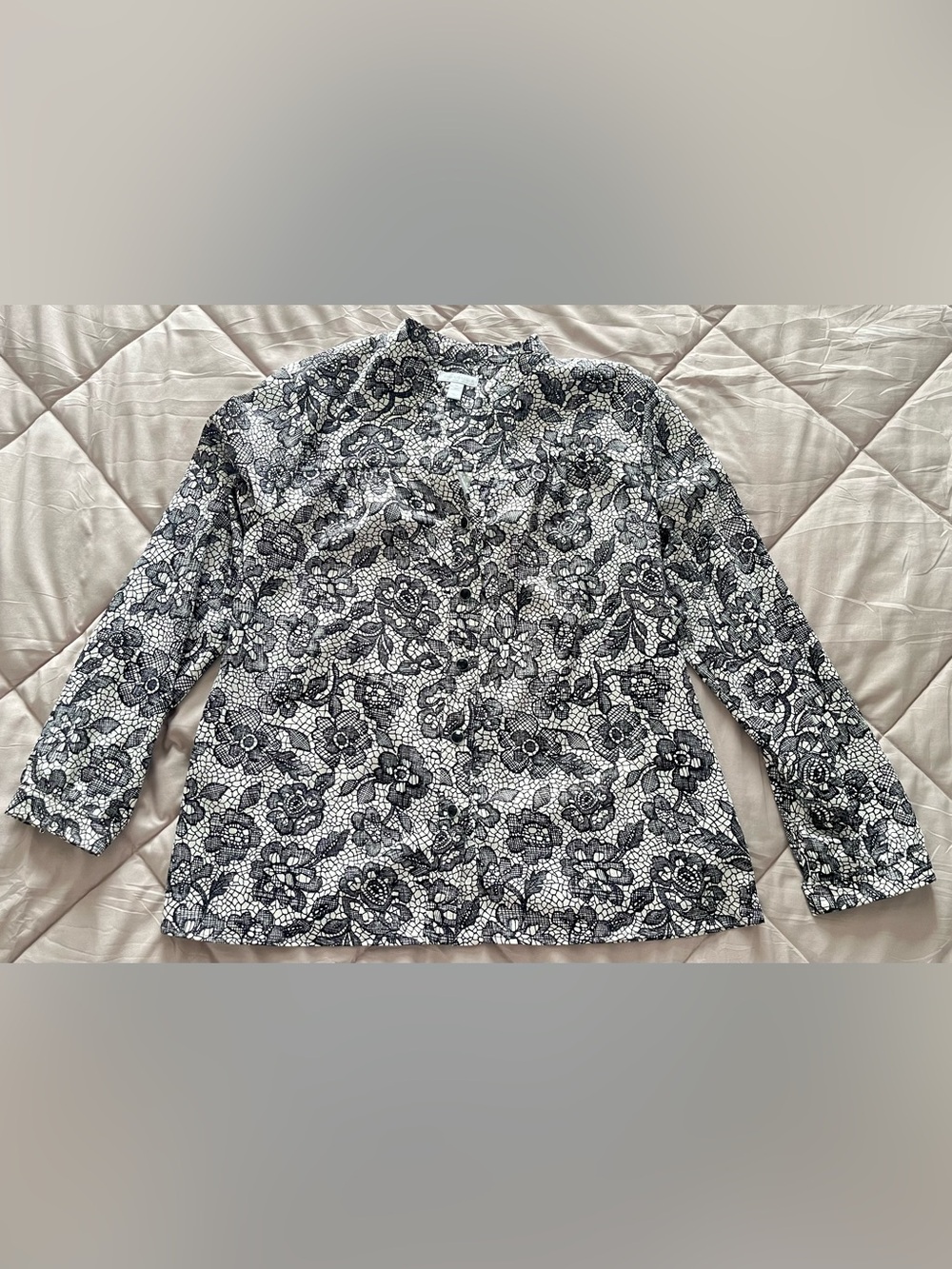 Charter Club Black and White Floral Button-Down Shirt